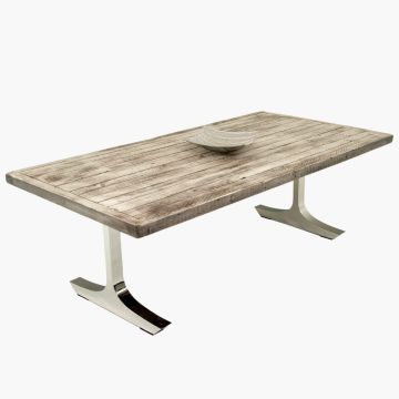 Contemporary Rustic Barnwood Dining Table - Silver Steel Table Base