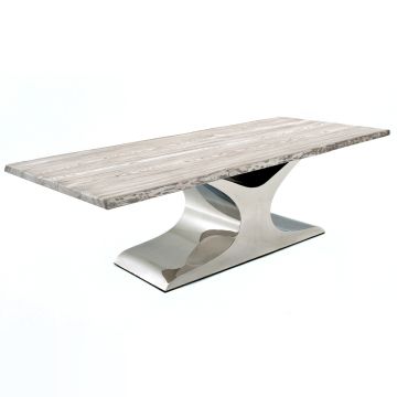 CUSTOM FINISH - Modern Double Wave Dining Table - Live Edge Blasted Oak Table Top - CUSTOM Urban Graphite Table Top Finish