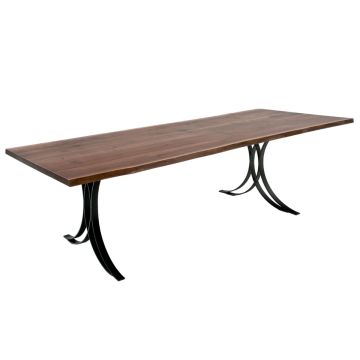 CUSTOM FINISH - Modern Wrought Iron & Live Edge Wood Dining Table - Live Edge Black Walnut Tabletop - CUSTOM Provincial Tabletop Finish