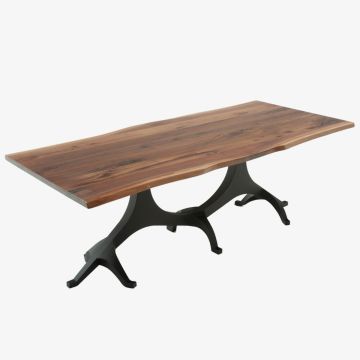 Mountain Modern Tree of Life Dining Table - Live Edge Black Walnut Tabletop - Natural Clear Tabletop Finish - Black Steel Table Base