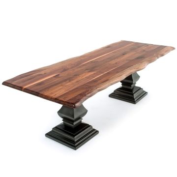Refined Tuscan Table - Live Edge Black Walnut Tabletop - Natural Clear Tabletop Finish - Ebony Mahogany Table Bases