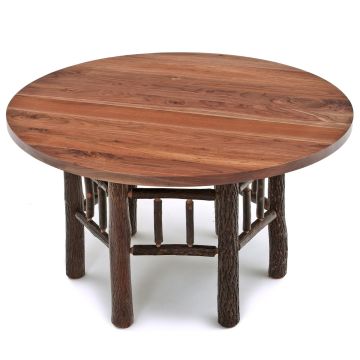 Rustic Round Black Walnut & Hickory Log Dining Table - Natural Clear Finish